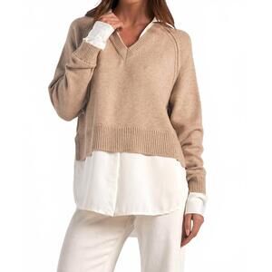 NEW ELAN layer me up sweater top in taupe